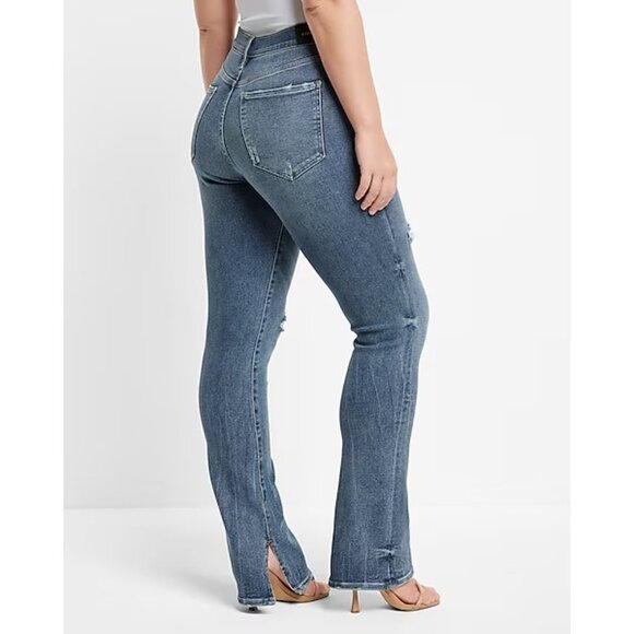 Express Mid Rise Medium Wash Ripped Skyscraper Jeans 14P - Picture 3 of 7